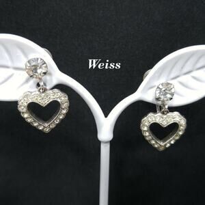 Vintage Weiss Rhinestone Heart Earrings, Screw Back, Mid-Century Vintage Jewelry